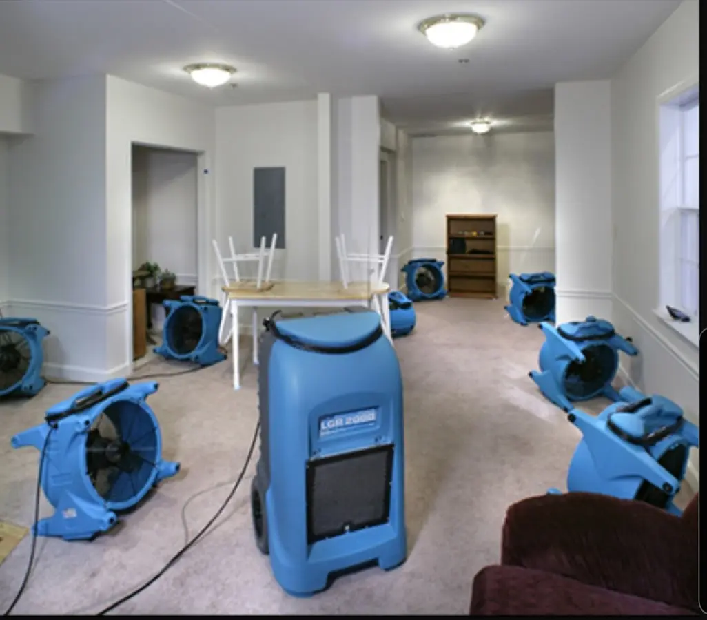 Air movers and dehumidifier setup for Water Extraction & Removal in Harriman